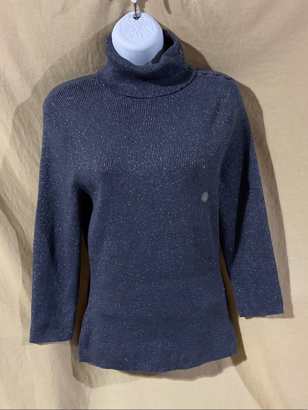 7th Avenue Design Studio Size L Metallic Turtleneck Sweater with Button Detail - Picture 1 of 7